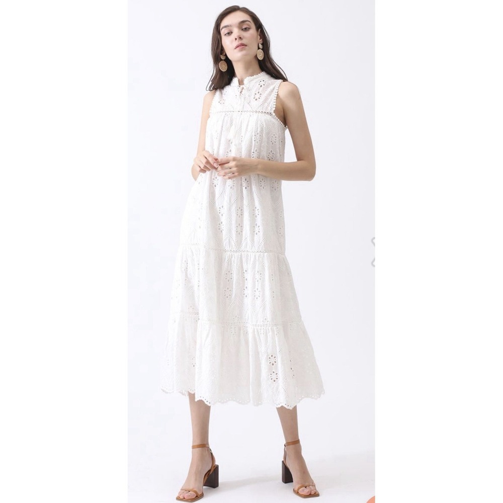 Kate Spade white eyelet Tiered Sundress Midi Bridal Size Small‎ Cottage Prairie